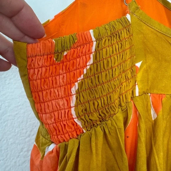 NWT Anthropologie Babydoll Midi Dress Coral Orange Lime Brown Size S Small - Picture 6 of 12